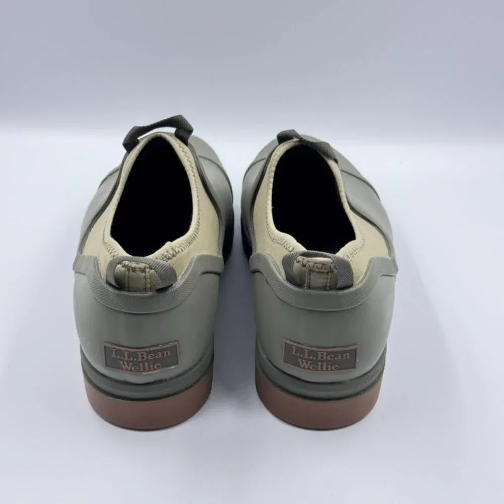 L.L.Bean Womens 11 Olive Green Wellie Chelsea Rain Shoes Waterproof Slip On